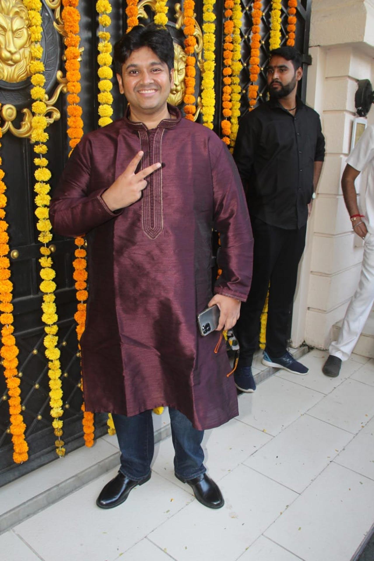 Milap Zaveri posed for the paparazzi as he arrived for the celebration at Ekta Kapoor's Mumbai residence