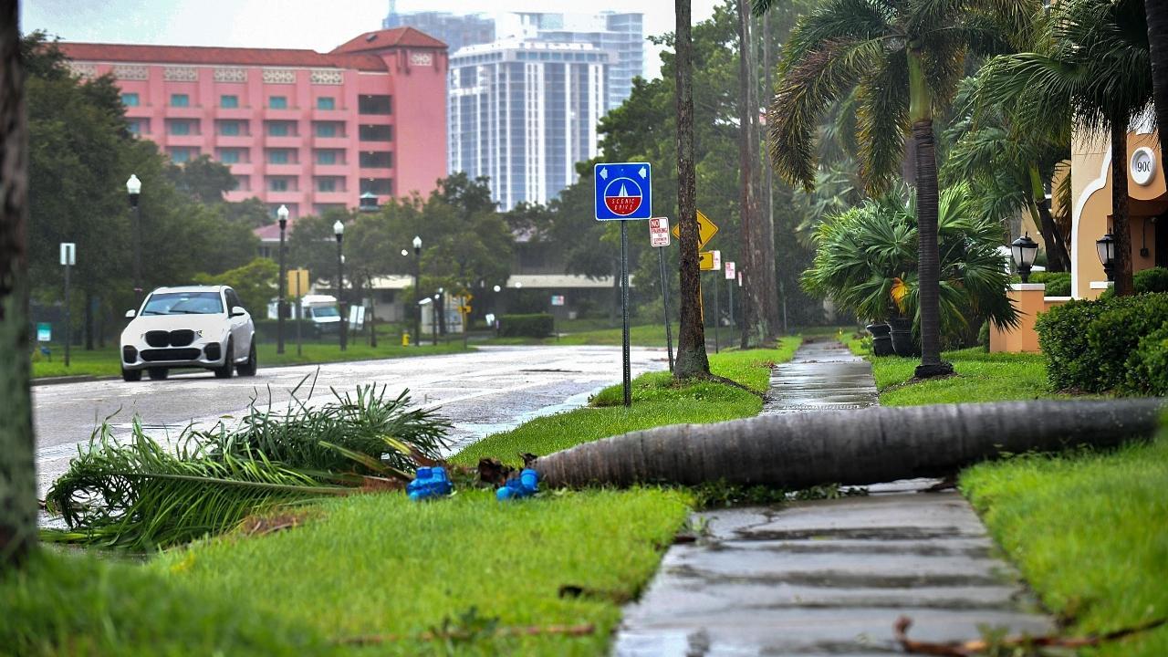 A downed tree blocks the sidewalk after being toppled by the winds and rain from Hurricane Ian. Pic/AFP