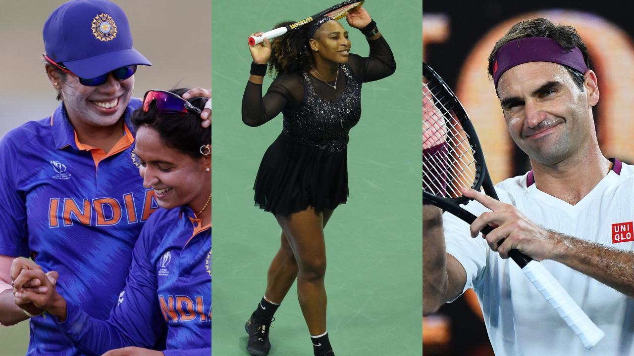 A collage of Jhulan Goswami, Roger Federer and Serena Williams. Photo courtesy - AFP/PTI