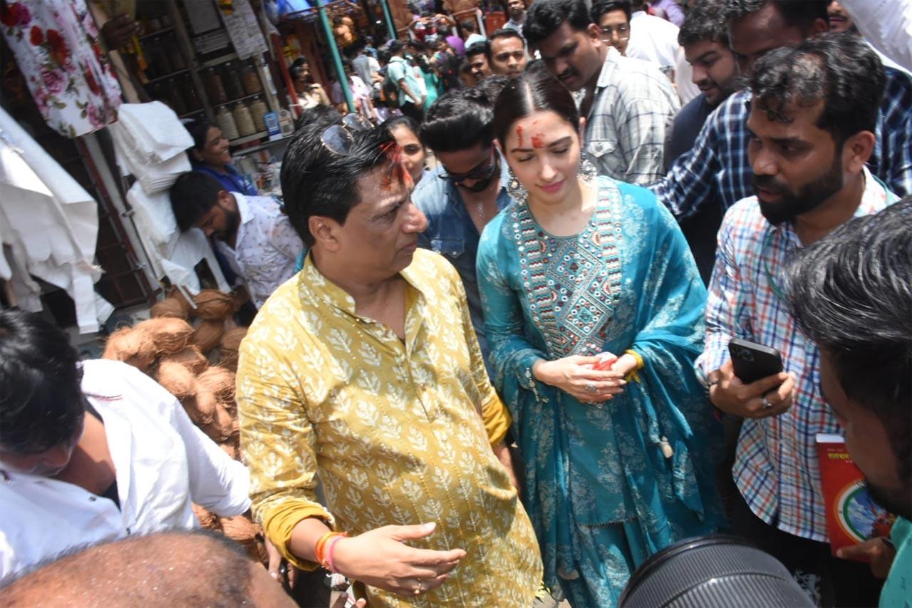 Madhur Bhandarkar was clicked with Babli Bouncer actress Tamannaah Bhatia at Lalbaugcha Raja. 'Babli Bouncer', touted as a coming-of-age movie, is set to release on September 23. The film will be released in Hindi, Tamil and Telugu digitally on Disney+ Hotstar