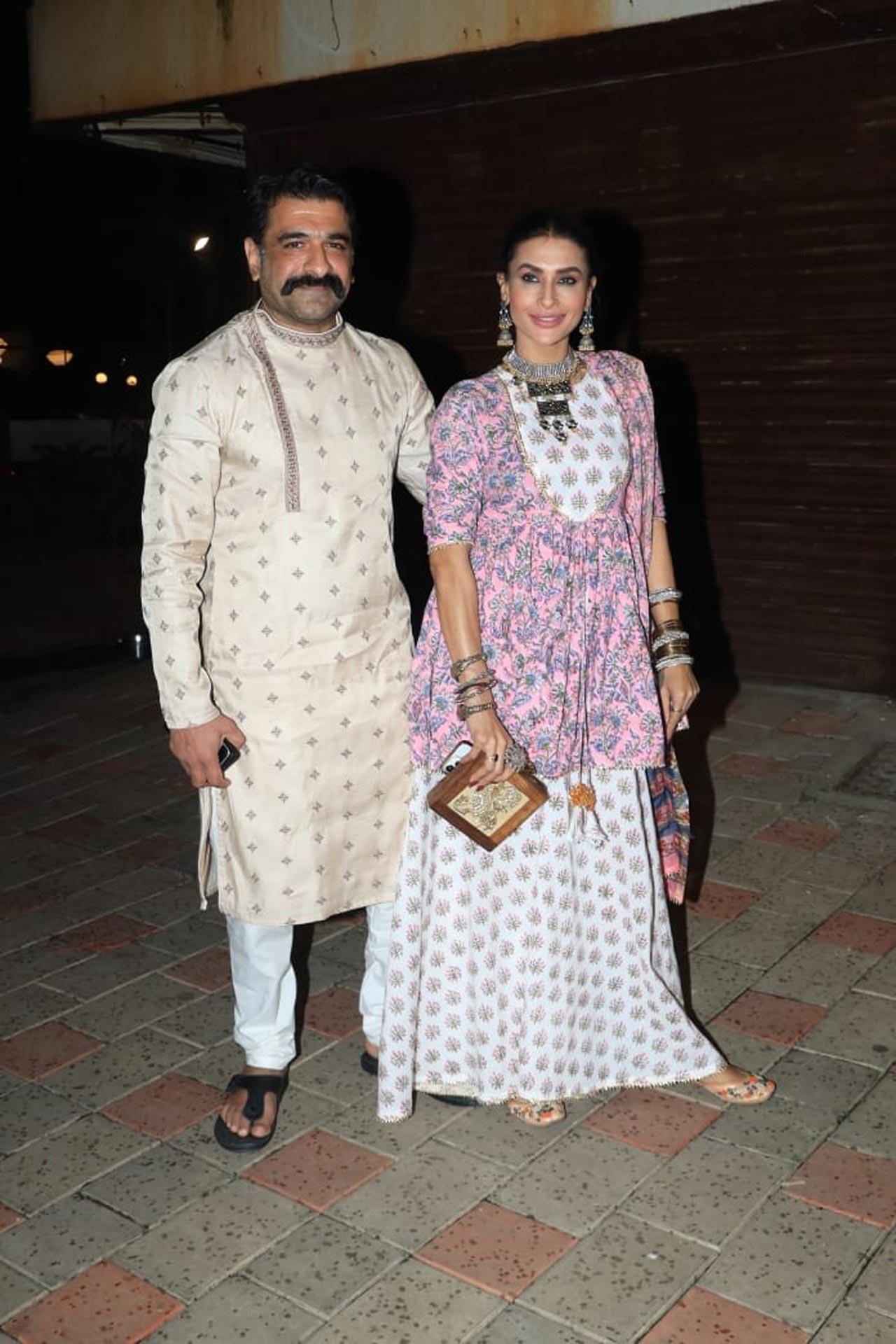 Eijaz Khan and Pavitra Punia posed together as they arrived at Sandiip Sikcand's residence for the Ganpati celebration