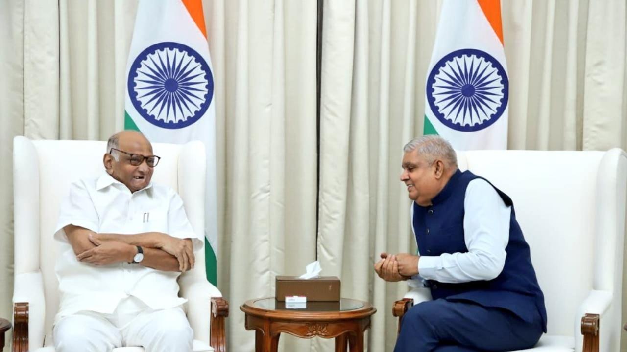 NCP chief Sharad Pawar calls on Vice President Dhankhar NCP chief Sharad Pawar calls on Vice President Dhankhar