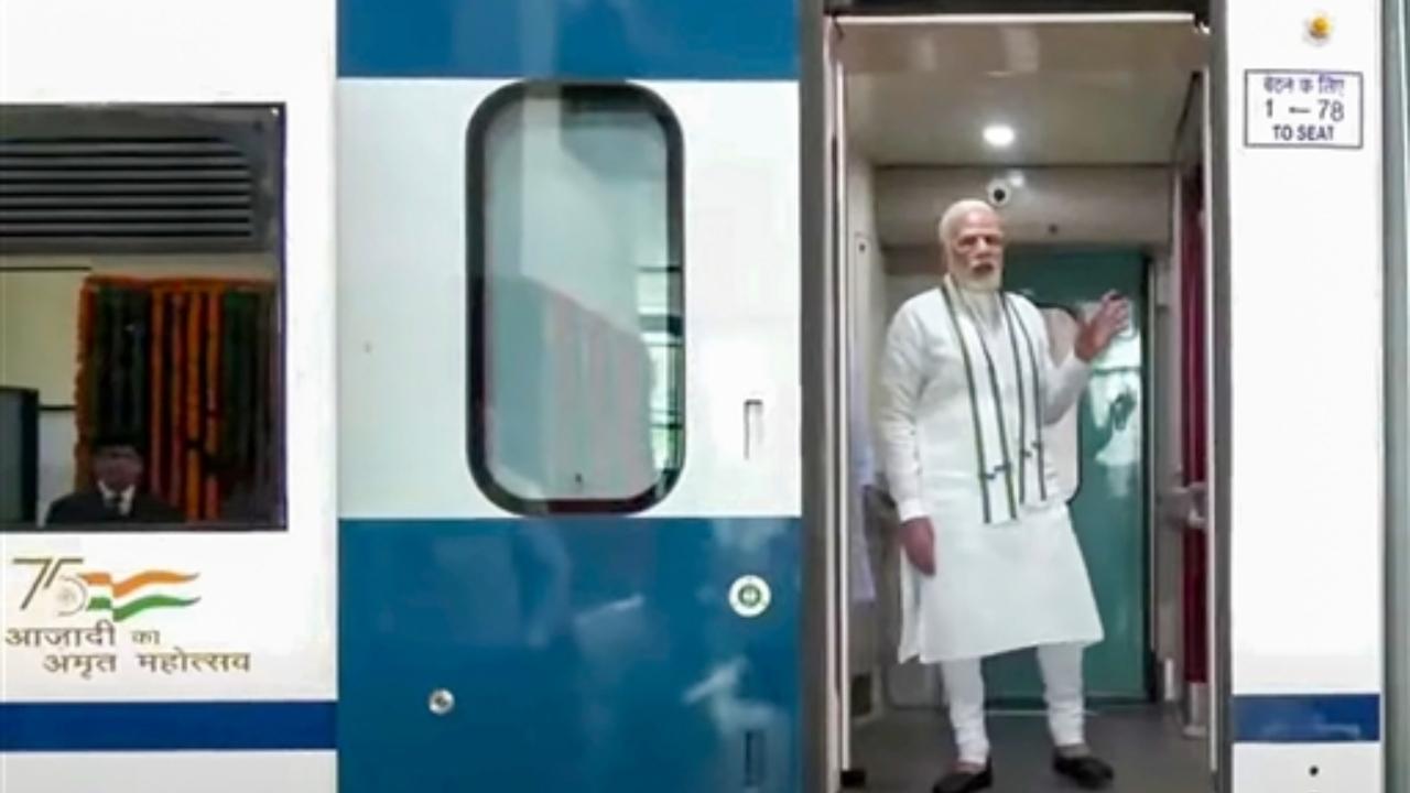 PM Narendra Modi flagged off the Gandhinagar-Mumbai Central Vande Bharat Express train at Gandhinagar on Friday