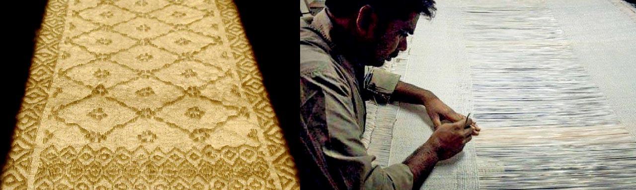 A master weaver works on the Jamdani saree; Dadu’s saree design is part of Devi Art Foundation’s permanent collection