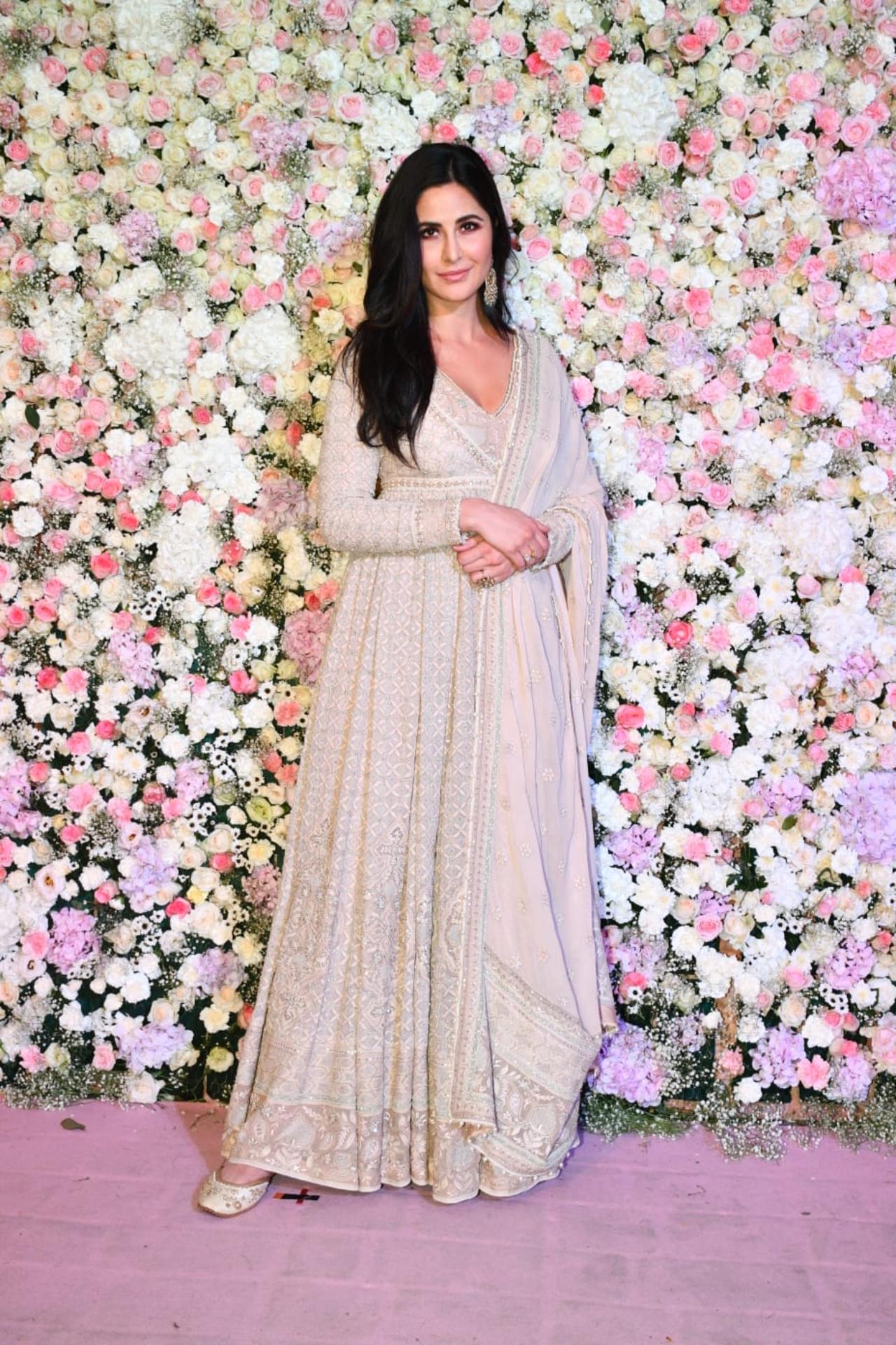 Katrina Kaif glowed in an ivory white anarkali outfit. She is close friends with Arpita Khan and is a regular at the parties hosted by the couple