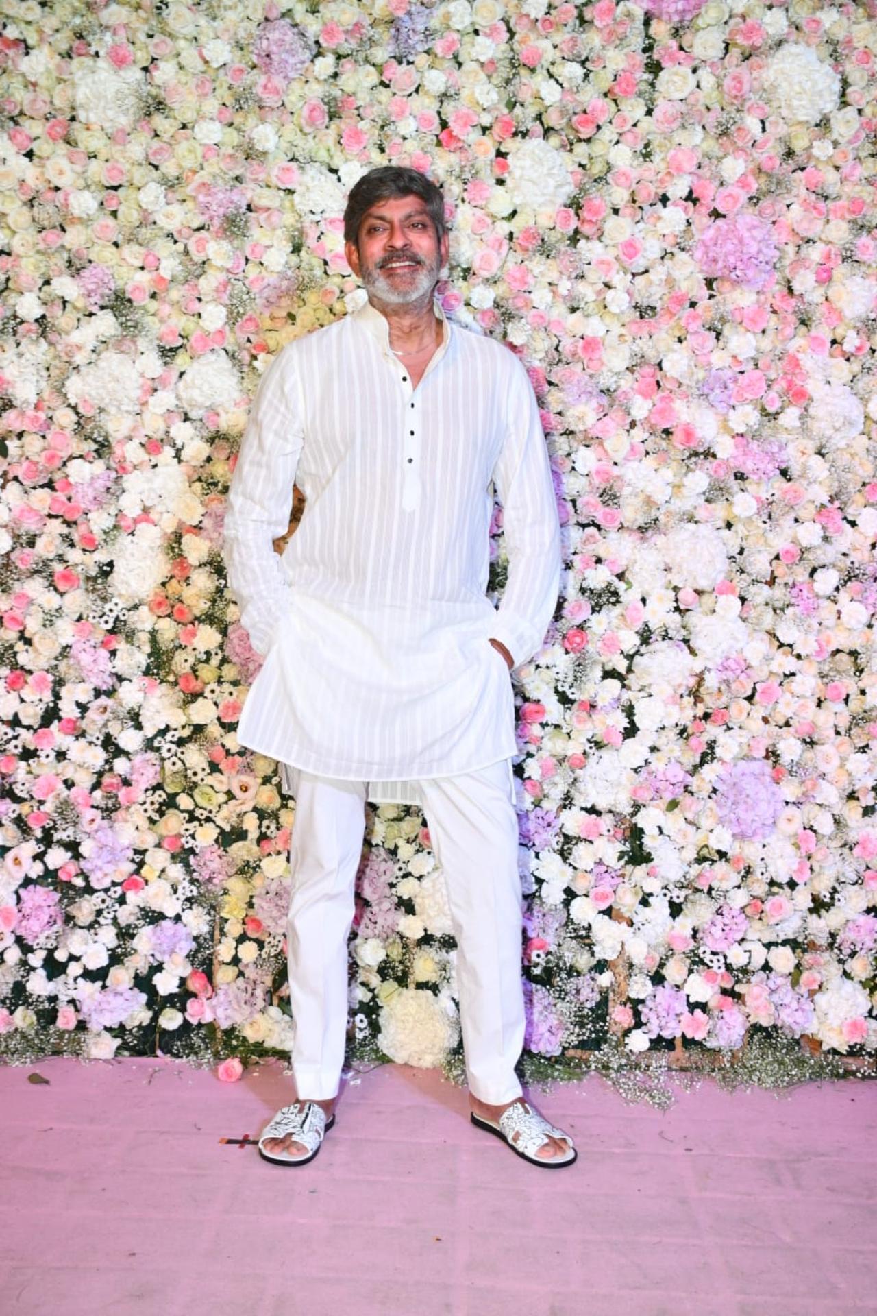 Actor Jagapathi Babu who shone with his villain act in 'Kisi Ka Bhai Kisi Ki Jaan' was all smiles as he arrived for the party dressed in all-white