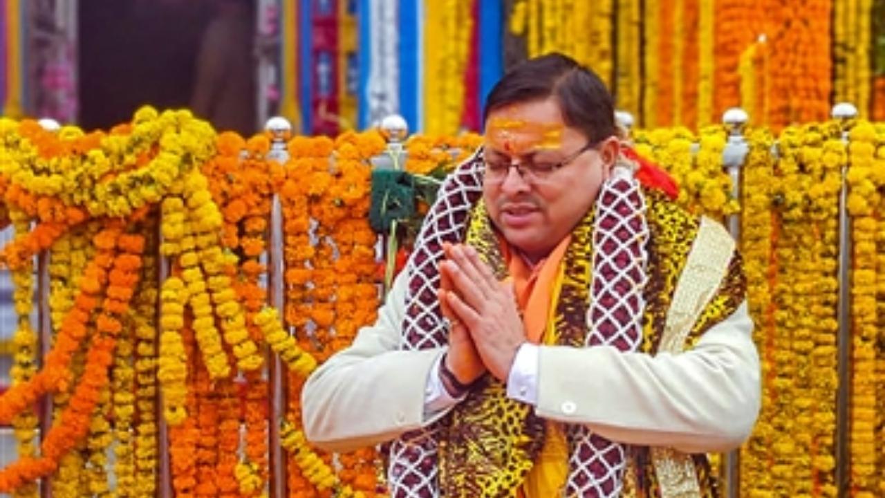 Uttarakhand Chief Minister Pushkar Singh Dhami offers prayers at the Kedarnath Temple after the opening of the temple's doors, in Rudraprayag district