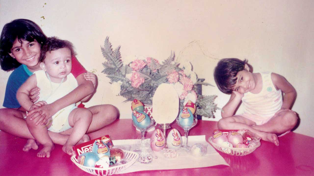 Easter Sunday at the Baptista House in Khotachiwadi in 1990 featuring baby André, Alison, and Tanya