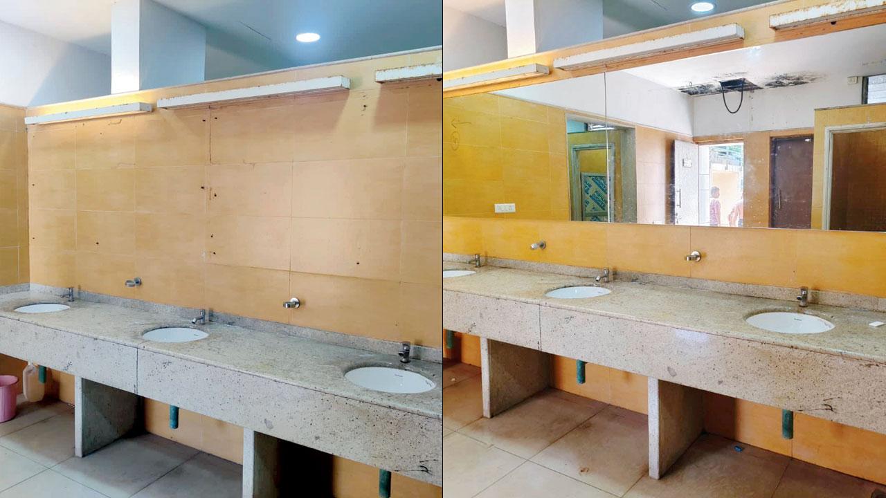Washbasins without mirrors (right) The contractor has installed mirrors at the washbasins
