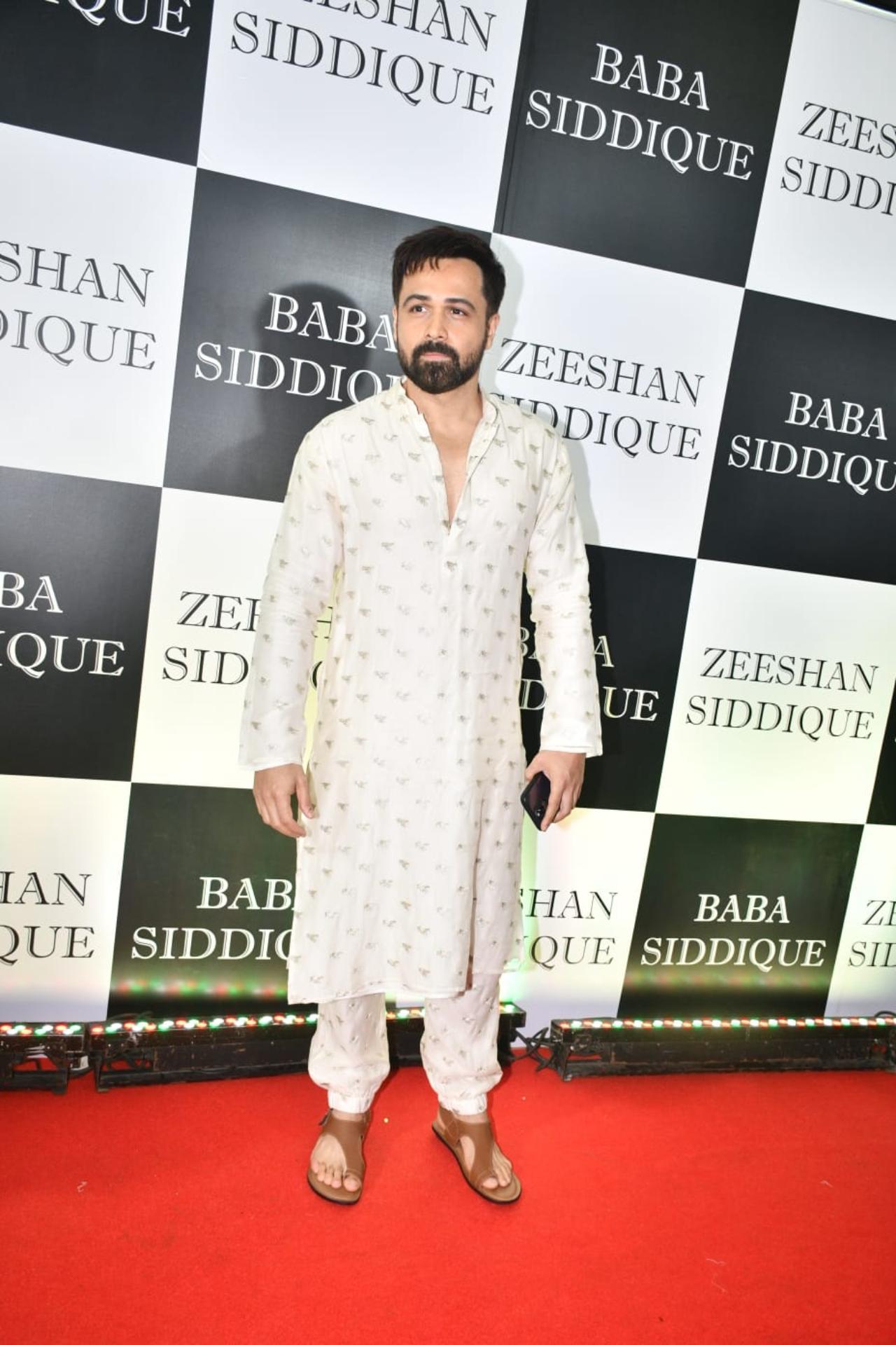 Emraan Hashmi was seen at the party arriving solo dressed in an all-white kurta 