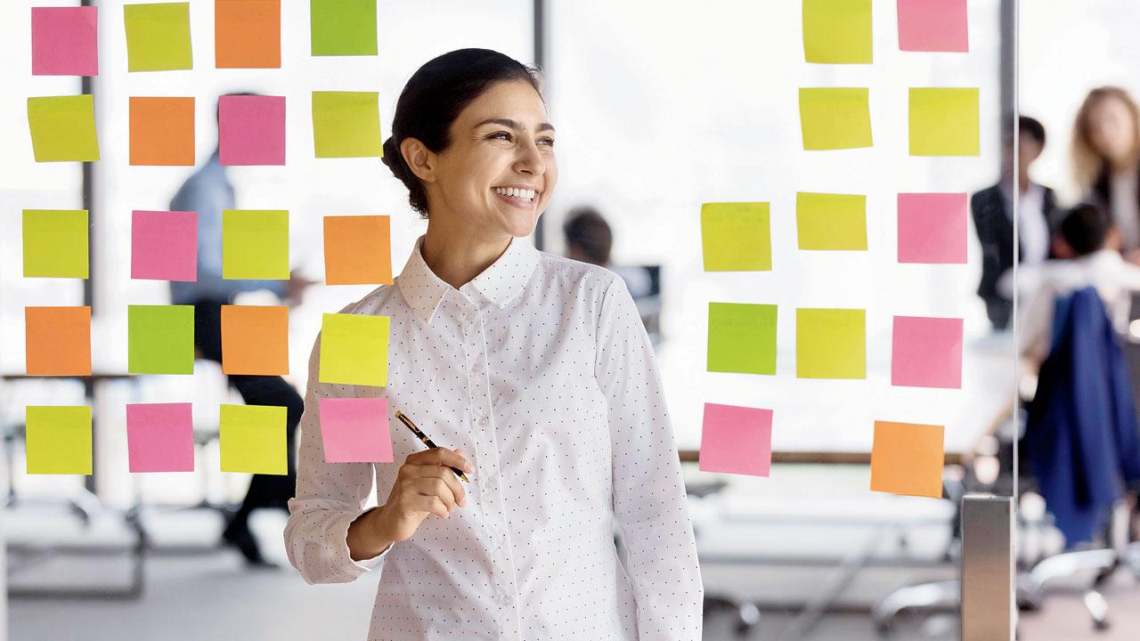 Use post-it notes to add colour to your desk, and also as a reminder to take time off from work and focus on yourself