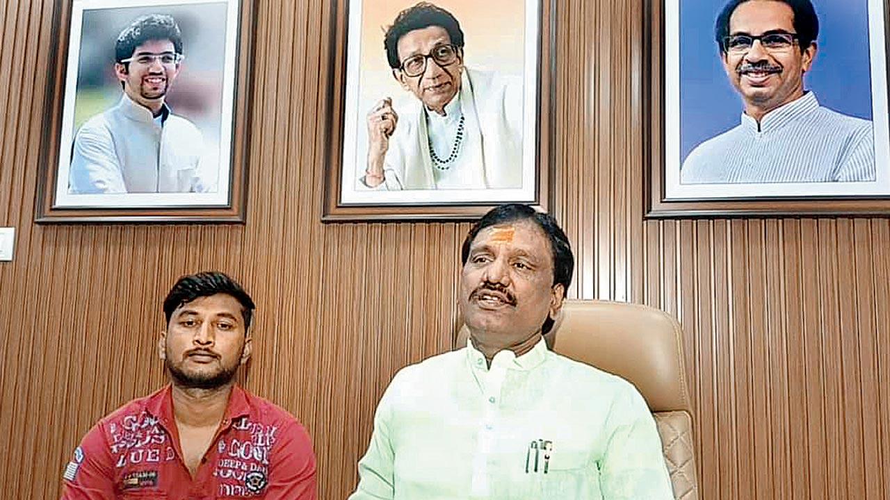 Rapper Raj Mungase and Opposition leader Ambadas Danve at the latter’s residence on Wednesday