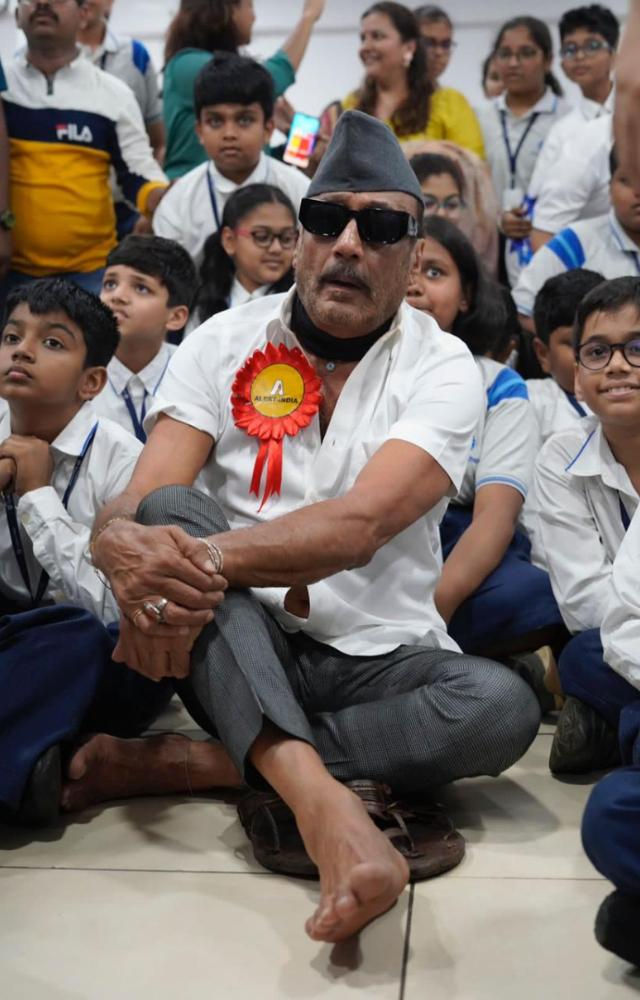 During his visit to Euro School, Thane, Jackie exhibited his warm and affectionate side as he interacted with the children