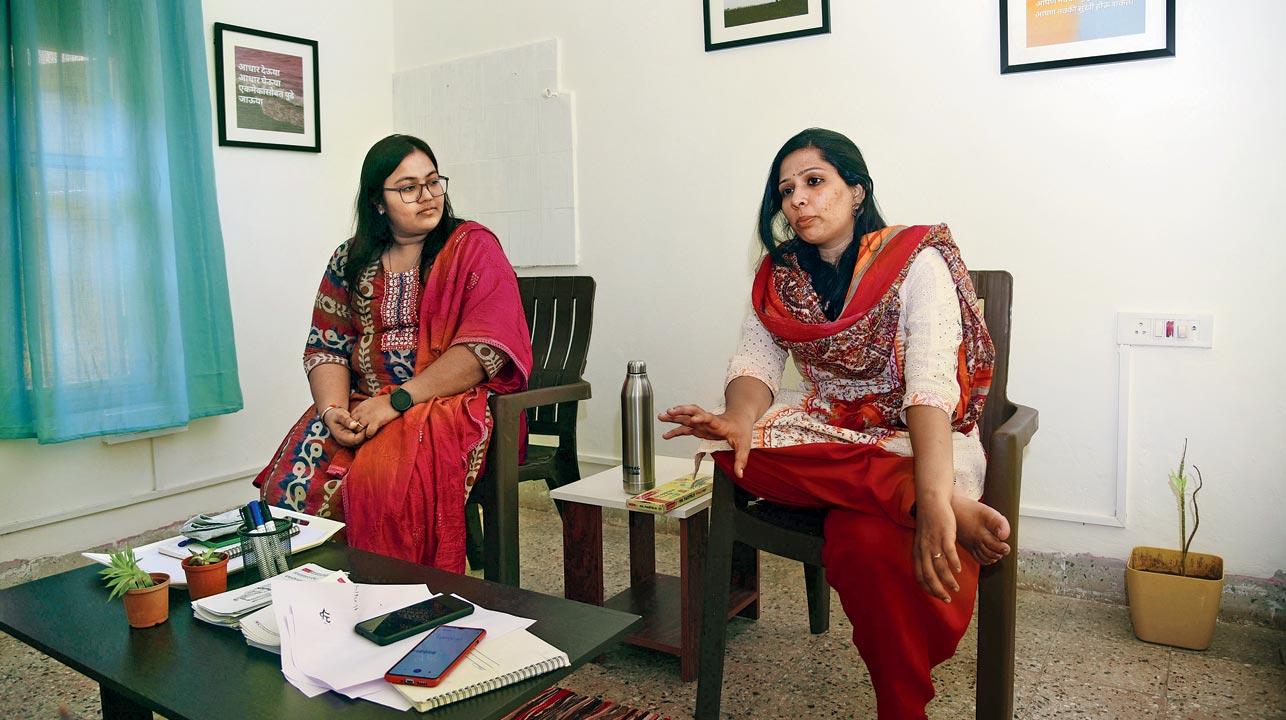 Minal Karani, senior programme associate at Raintree Foundation, and counsellor Juilee Bapat at the counselling centre inside the NGO’s office in Sakhar. Pics/Pradeep Dhivar