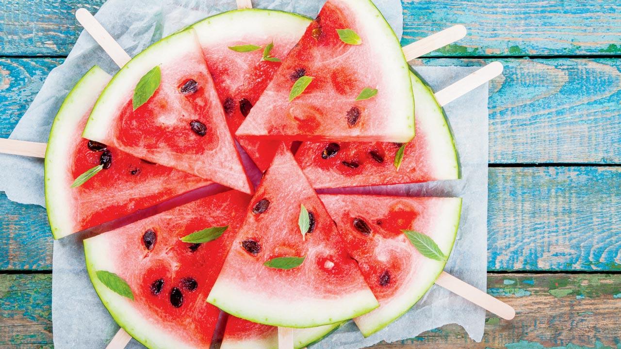 Watermelon popsicles. Representation pics