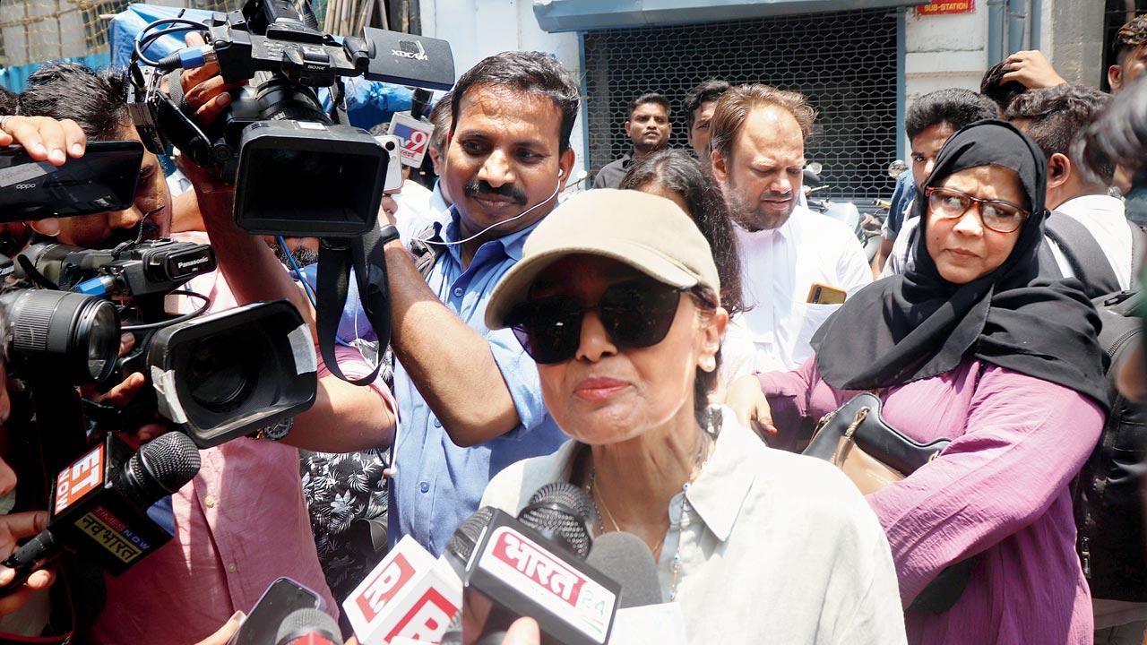Rabia Khan, Jiah Khan’s mother, speaks with media persons outside the court. Pics/Anurag Ahire