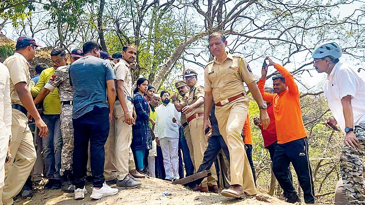 Chief Minister Eknath Shinde at the accident site on Saturday. Pic/PTI