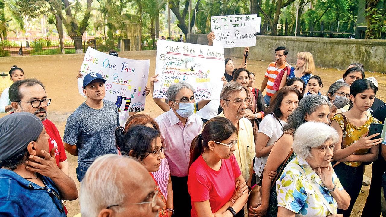 Residents protesting at the park. File pic