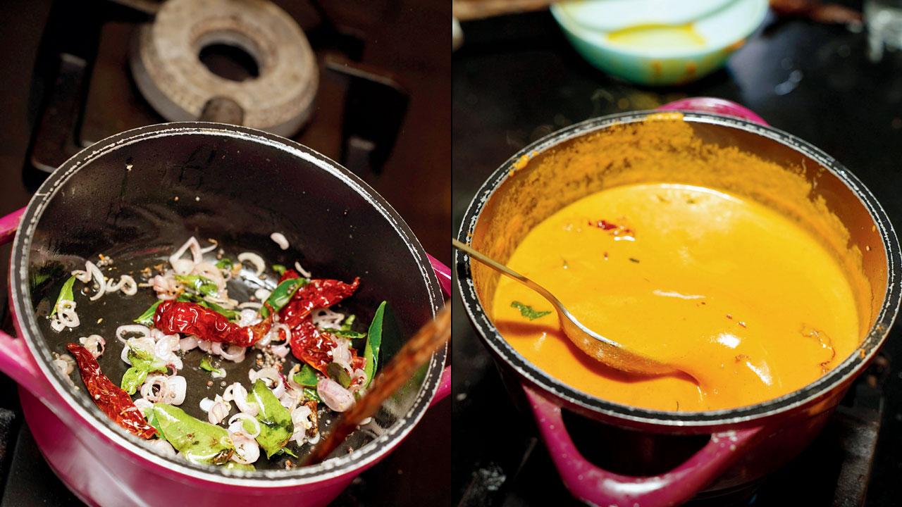 Thenga chammanthi (above) can be watery, like Sarah Jacob Nair prefers it, when there is no sambar.  The thicker version can also be shaped into a ball  and enjoyed with idlis