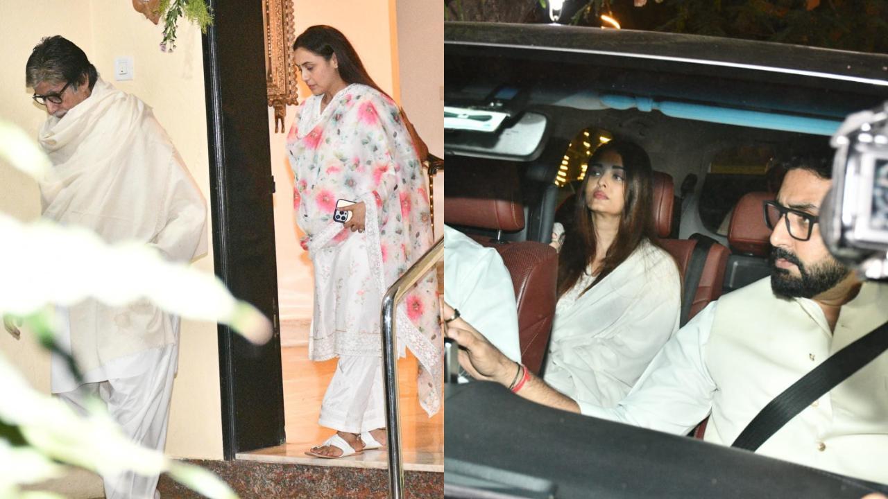 Amitabh Bachchan attends Pamela Chopra's funeral with family, Rani Mukerji sees him off