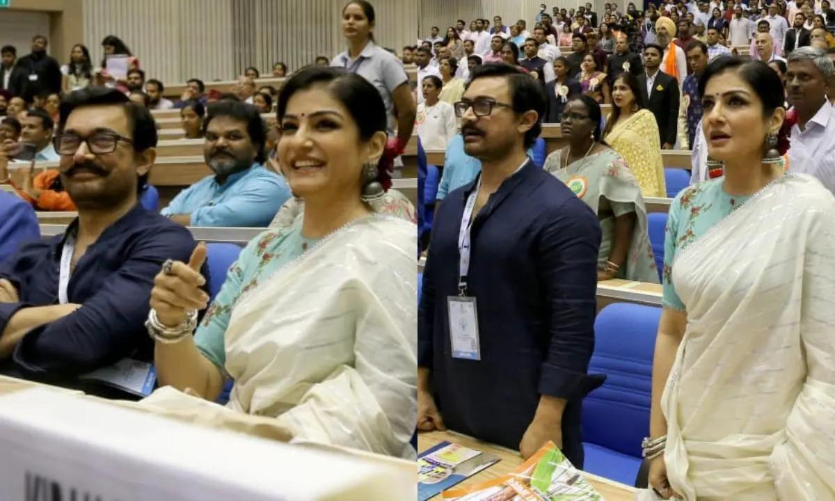 On Wednesday, Bollywood actors Aamir Khan and Raveena Tandon attended the National Conclave 'Mann Ki Baat @100' organised by the Information & Broadcasting Ministry to celebrate 100 episodes of Prime Minister Narendra Modi's programme. Read full story here