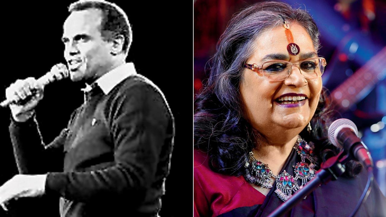 Harry Belafonte performs during the FDJ tour in Berlin, 1983. Pic Courtesy/Wikimedia commons; (right) Usha Uthup