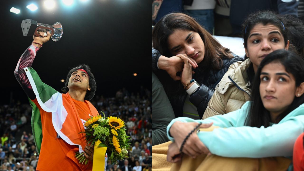 Neeraj Chopra, Vinesh Phogat & Sakshi Malik at the protest site (Pic: AFP)