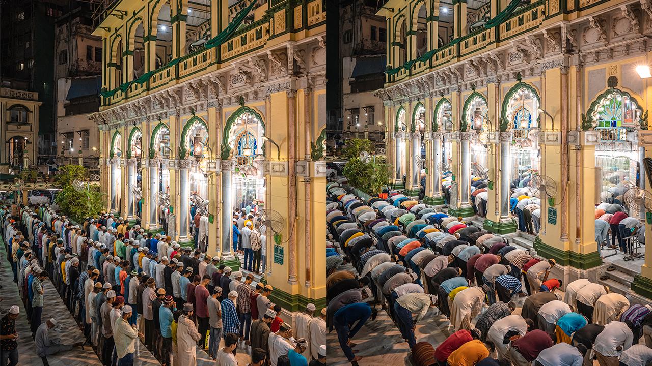 Post iftar, the masjid floor is cleaned with soap and water within no time. The swift cleaning is done to ensure that the floor is ready for the evening prayer of Maghrib. Photo Courtesy: Vishesh Kanani