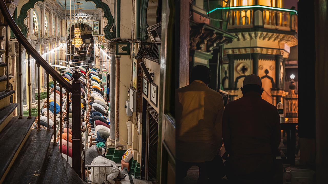 Devotees gather in rows to solemnize their praying ritual. As the imam commands and recites the verses from the Quran, the rest of them follow and offer their servitude to the almighty. Photo Courtesy: Vishesh Kanani