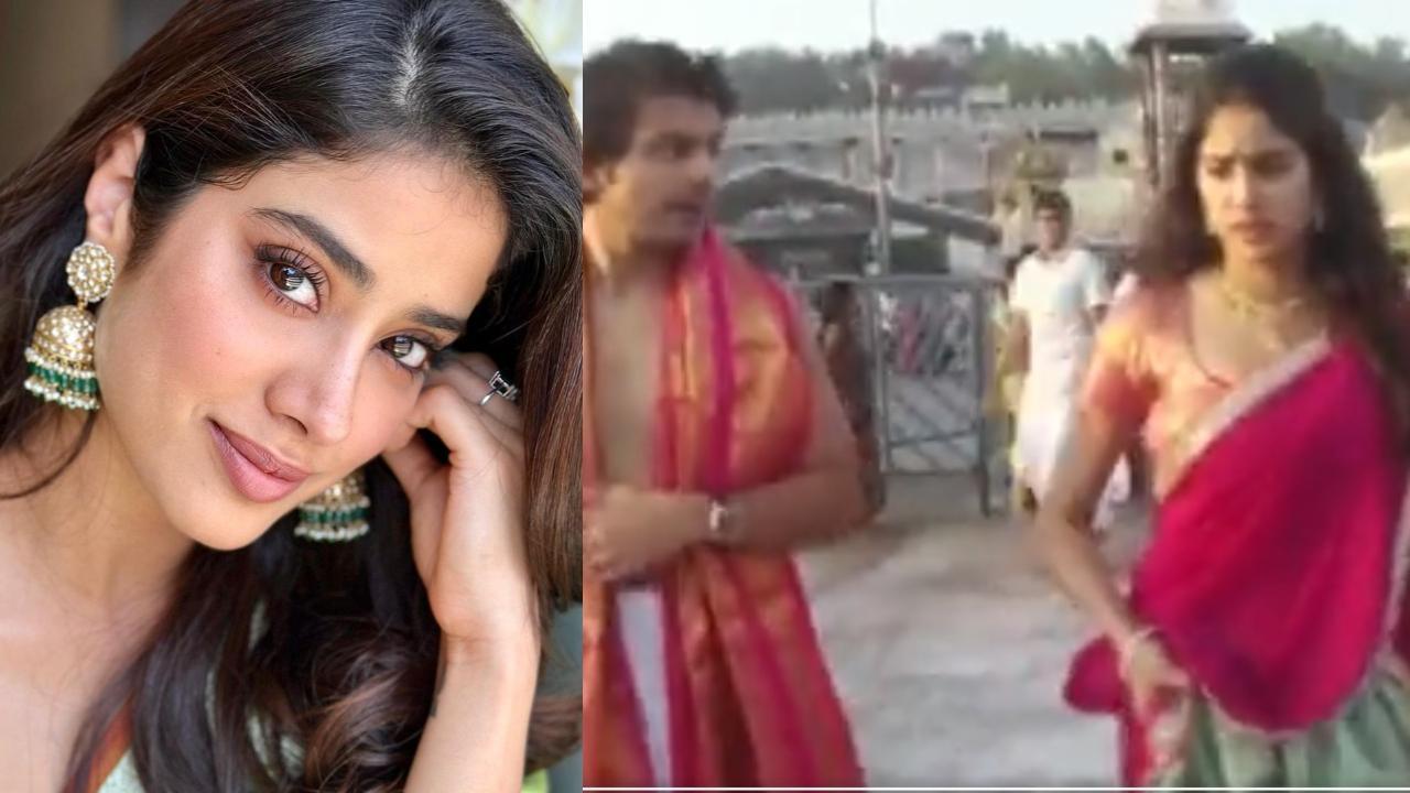 'NTR 30' star Janhvi Kapoor spotted with rumoured boyfriend Shikhar Pahariya at Tirupati Balaji Temple, Watch!