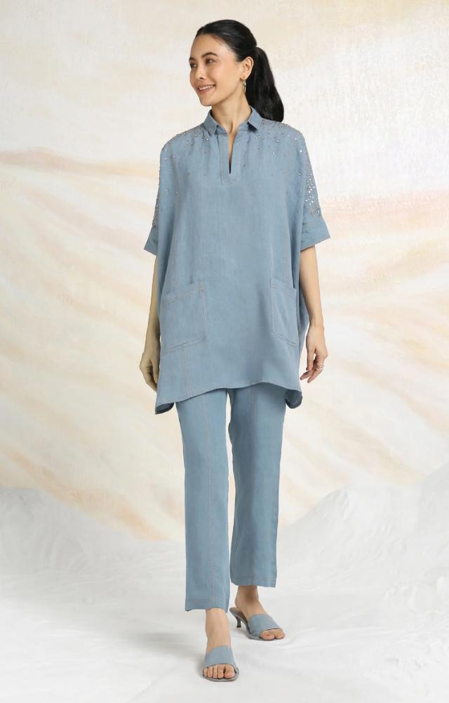 Co-ord set in linen, organza or khadi