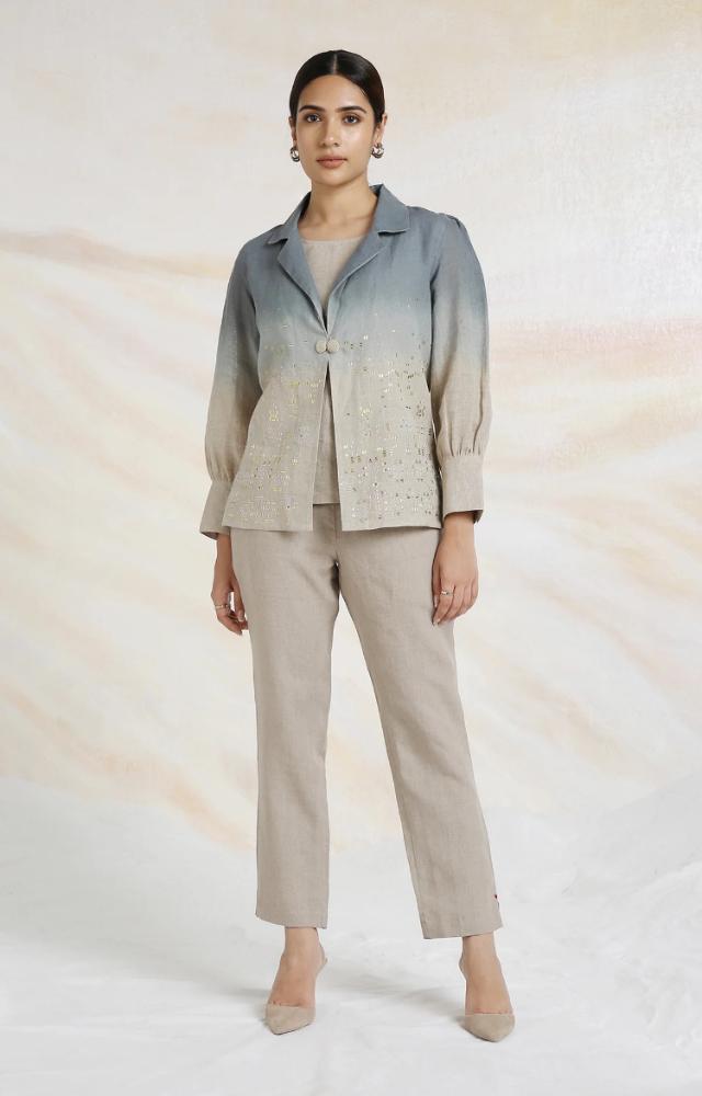 Ombre linen jacket paired with pants