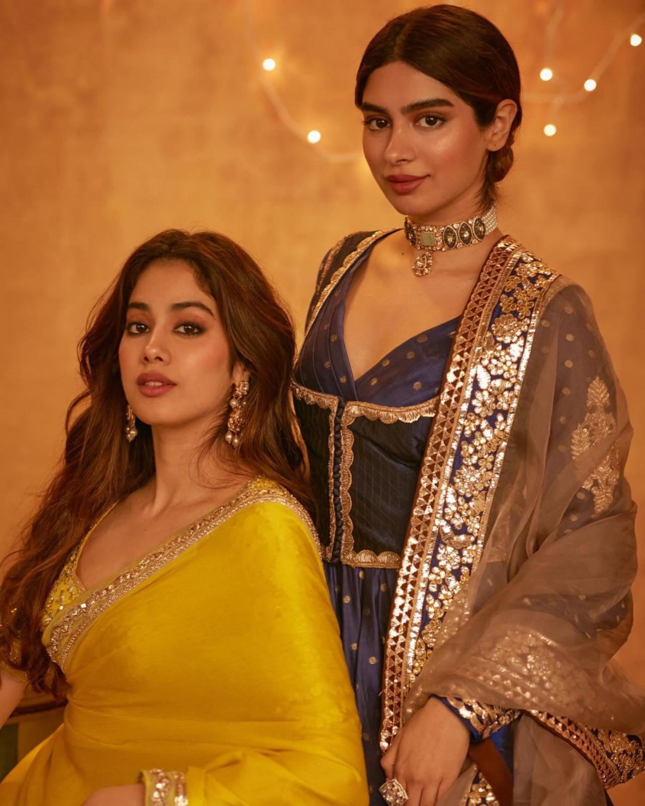 Bollywood actor Janhvi Kapoor and her younger sister Khushi Kapoor keep sharing pictures together and it is a testament of their bond. In this picture, the duo is posing together for the occassion of Diwali in their ethnic ensembles.  