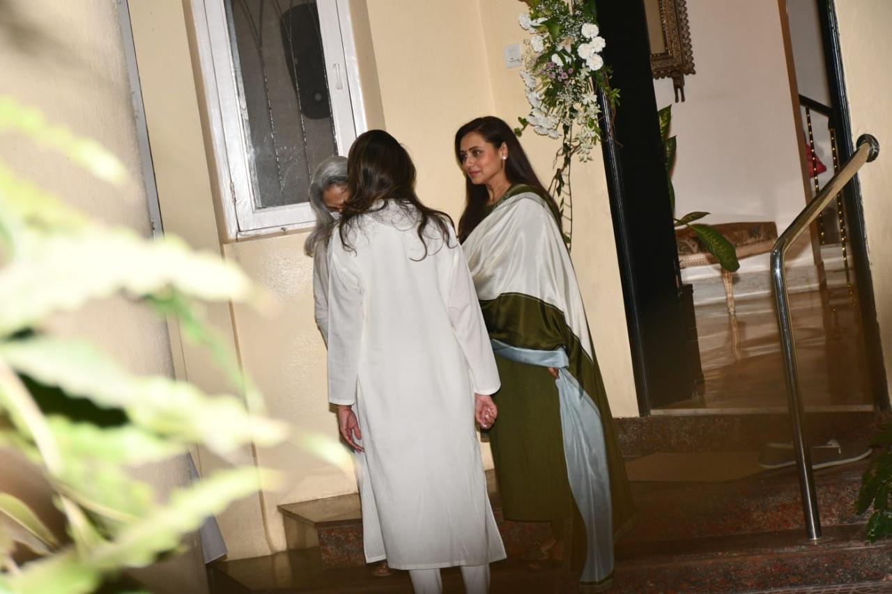 Rani Mukerji, who is married to Aditya Chopra was seen guiding Jaya and Shweta Bachchan as they left the house
