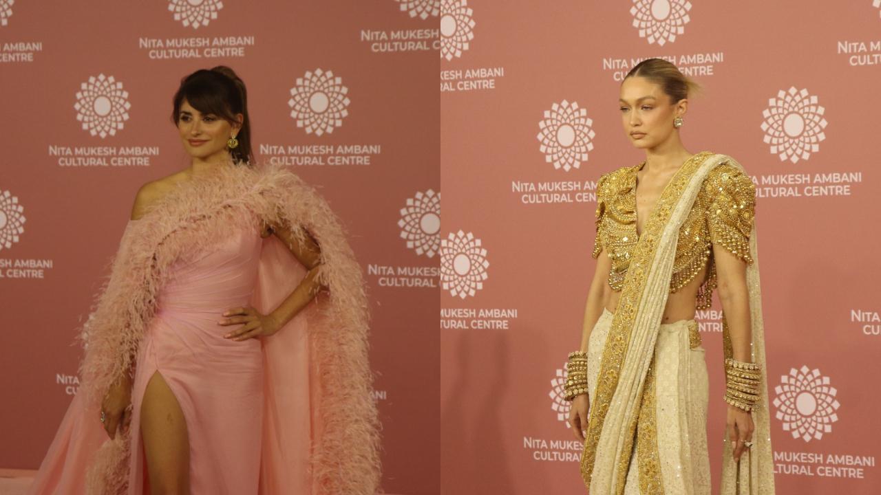 The stunning model Gigi Hadid wowed the crowd with her desi ensemble. She looked absolutely gorgeous in a white saree matched with a shimmery gold blouse, and accessorized with several bangles and golden earrings. On the other hand, Penelope Cruz, who donned a beautiful blush-pink gown that featured a thigh-high slit and a long cape adorned with feathers at the neckline. She completed her stunning look with silver-coloured high heels and golden earrings.
 