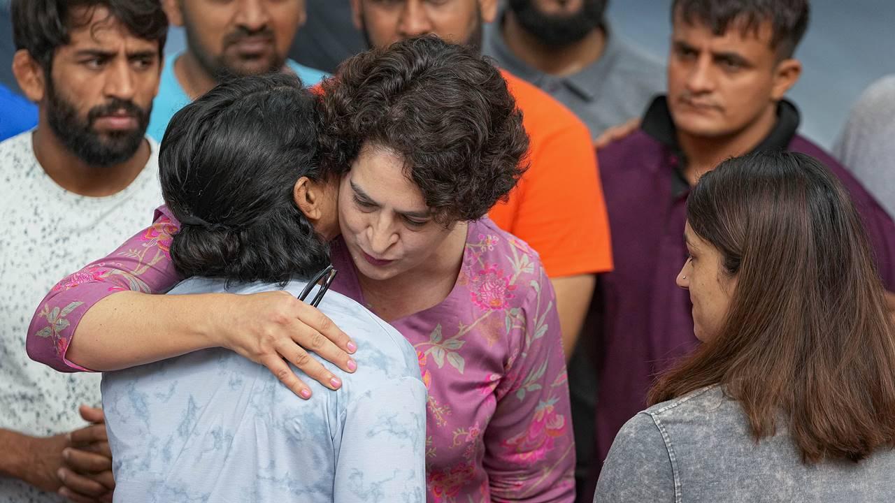 Wrestlers' protest: Priyanka meets wrestlers at Jantar Mantar, accuses govt of 'protecting' WFI chief