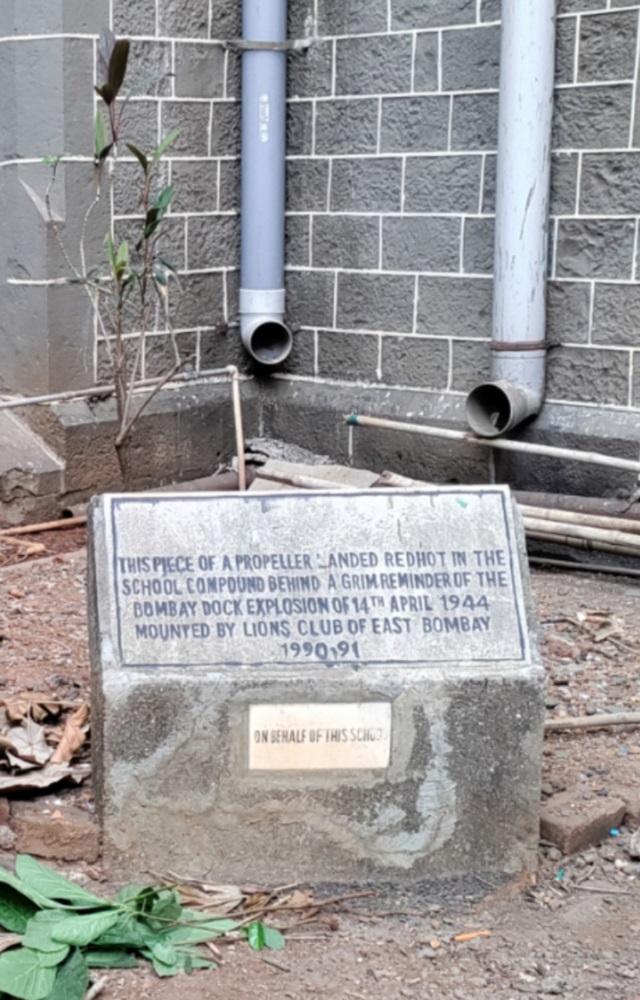 The piece of the propeller is situated on the left side of the entrance at St Xavier`s High School in Fort