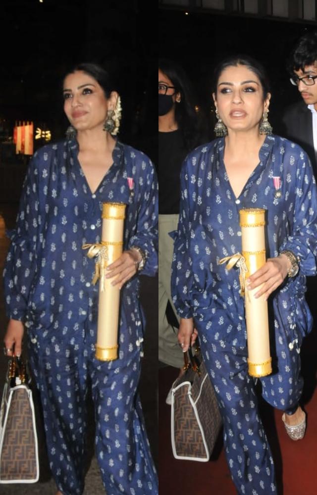 Raveena at airport with Padma Shri award