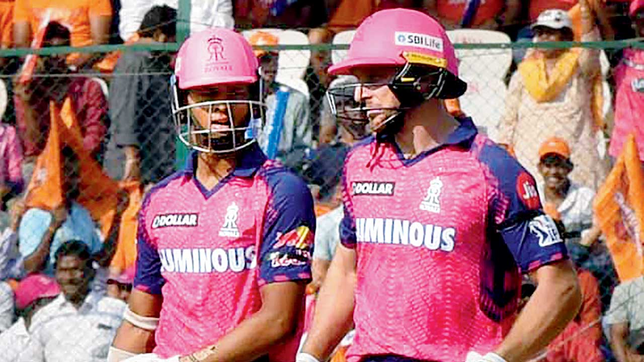 RR openers Yashasvi Jaiswal (left) and Jos Buttler during their 85-run stand yesterday. Pic/PTI