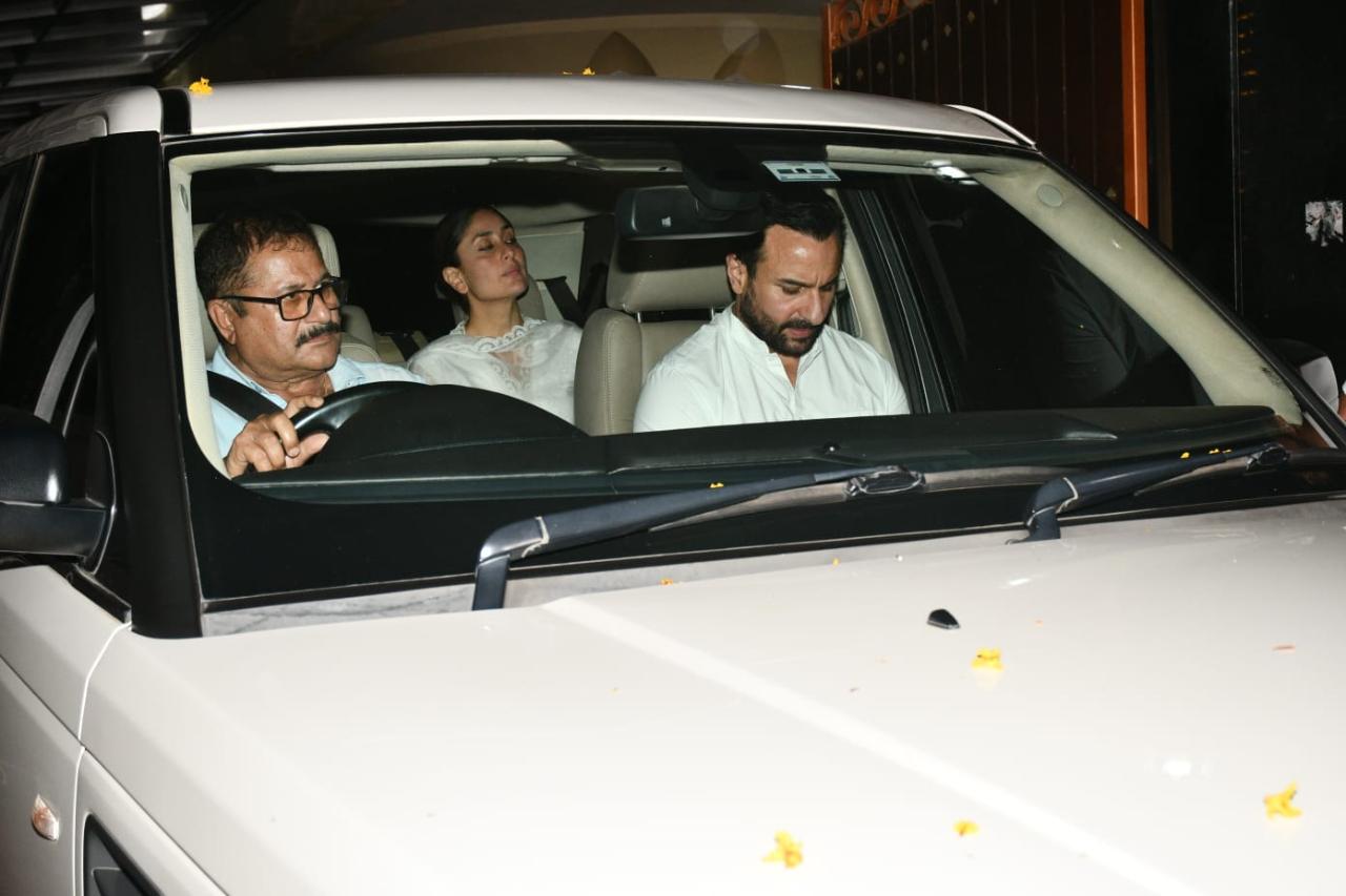 Saif Ali Khan and Kareena Kapoor Khan were seen arriving together for the prayer meet