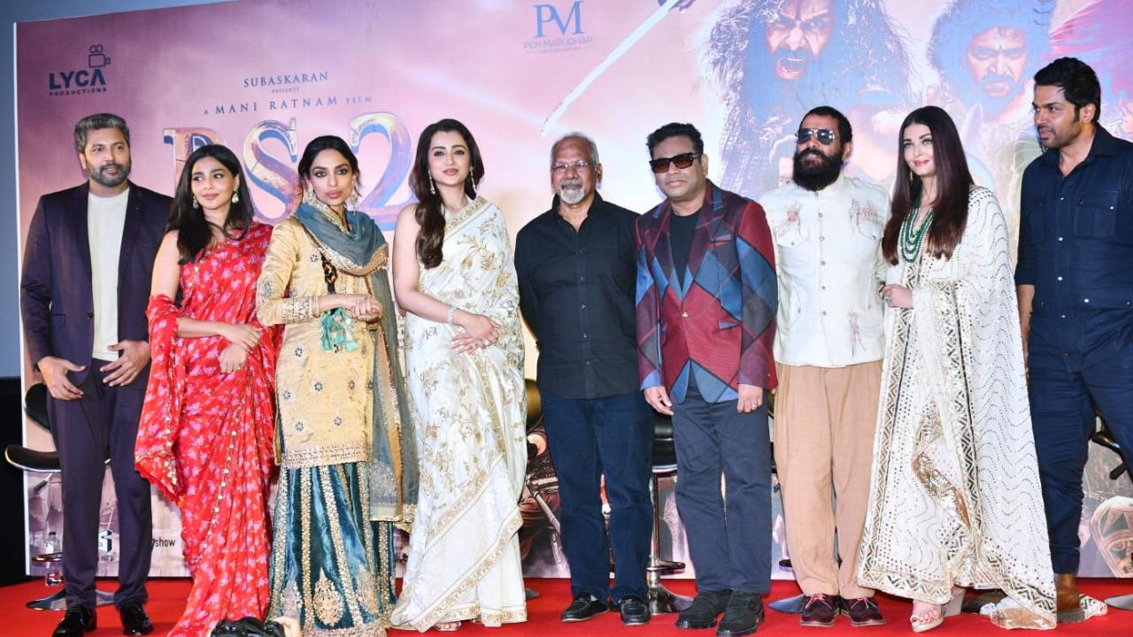 The entire star cast of 'Ponniyin Selvan 2' posed for the paparazzi, giving the audience a glimpse of what to expect from the movie.
 