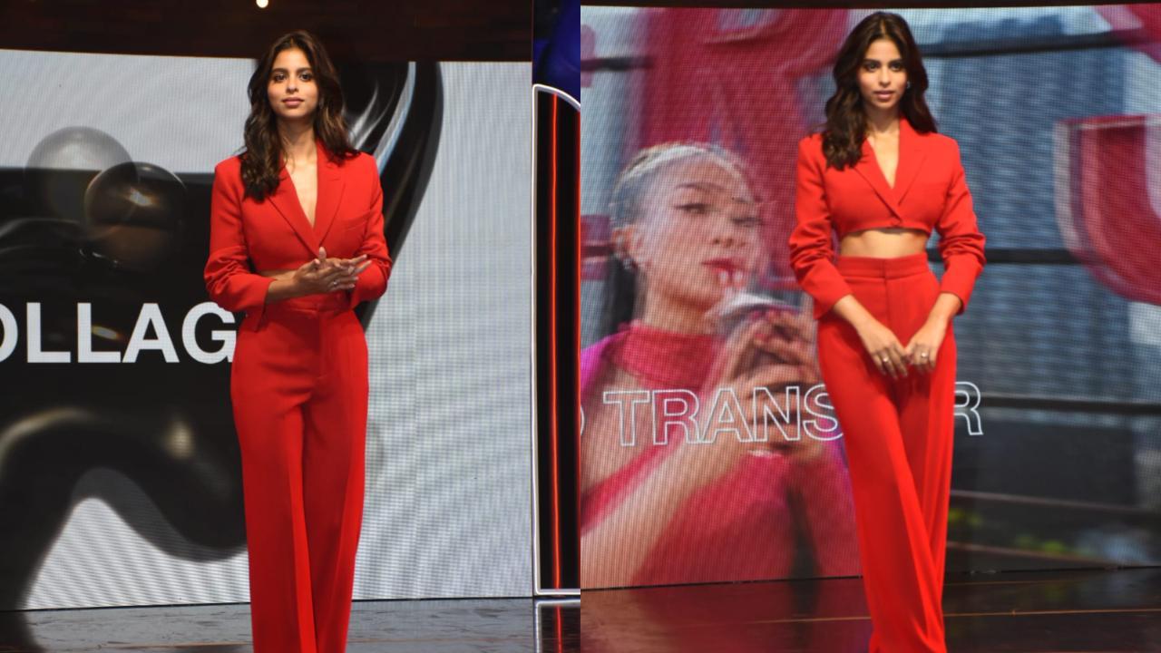 Suhana Khan stuns as she slips into a ravishing red power suit