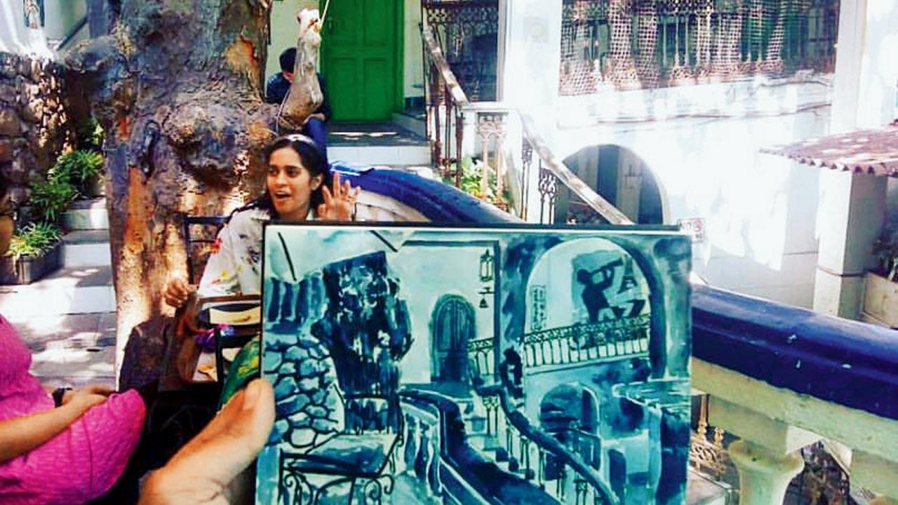 A sketch of Candies by Aalok Joshi with the café in the background.  Pic courtesy/Instagram