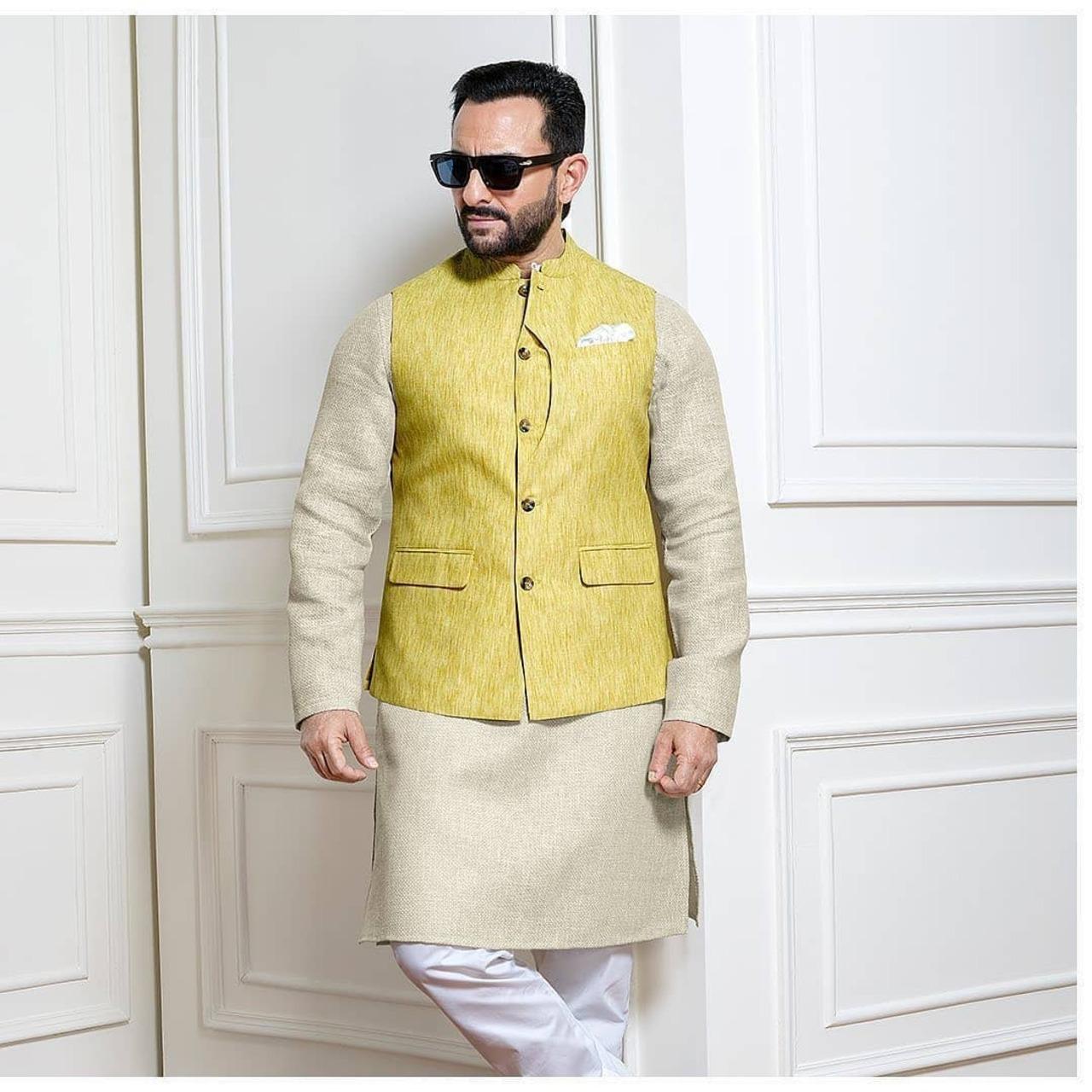 Saif ali khan white sherwani hot sale