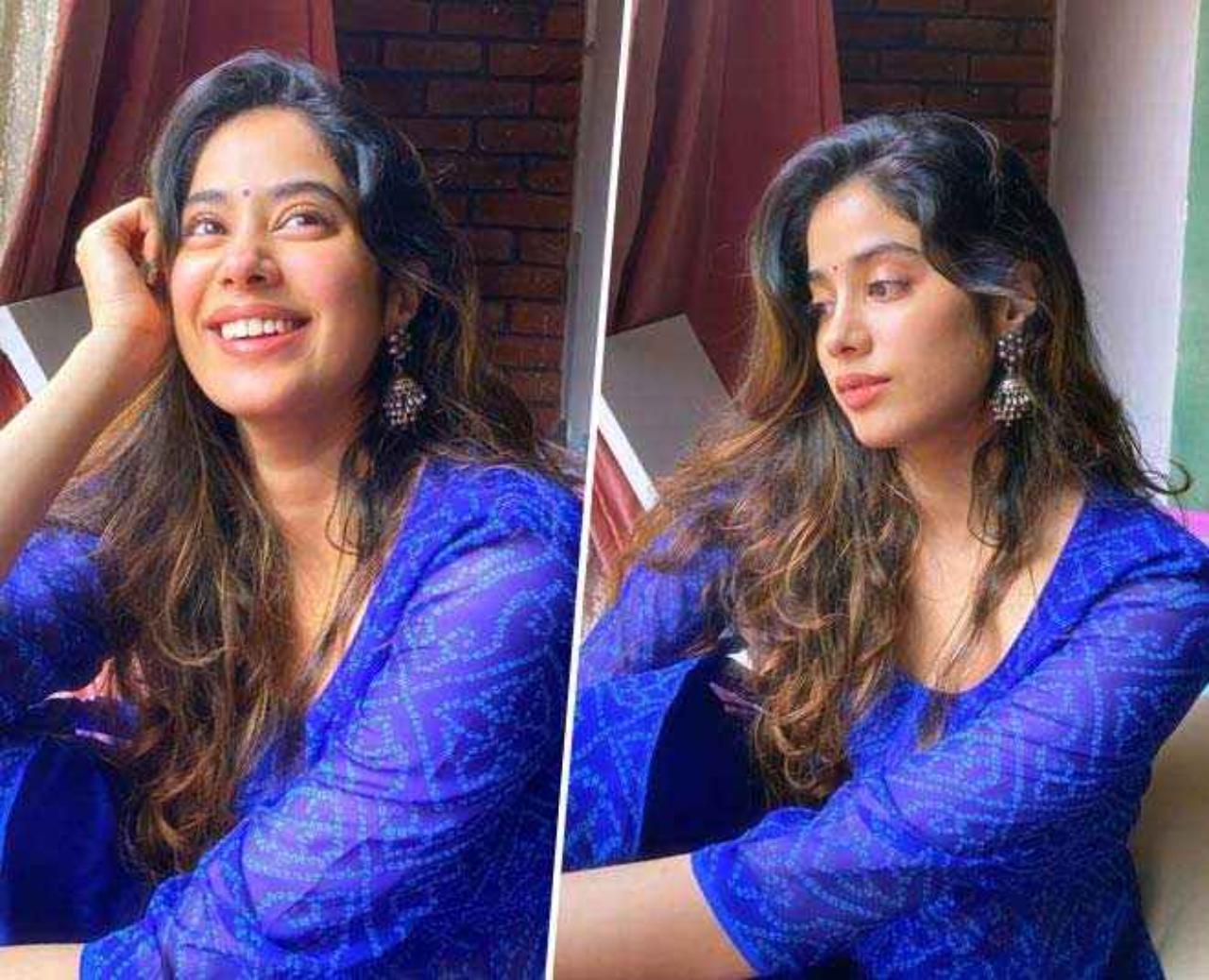 The actress also looked beautiful in her simple and understated ultramarine blue kurta. Janhvi was rocking her silver jhumkas before the 'What Jhumka?' trend even existed! Now that's whom we call a fashion icon. Janhvi proves that even a simple fit can be elevated by some traditional earrings and minimal makeup - people, take note!