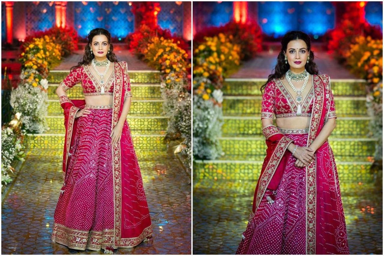 Dia Mirza
Dia Mirza is all for sustainable fashion and supporting local artisans when it comes to clothing and jewelley. In this photo, she donned a red half-sleeved blouse adorned with golden threadwork. Dia described it on Instagram as 