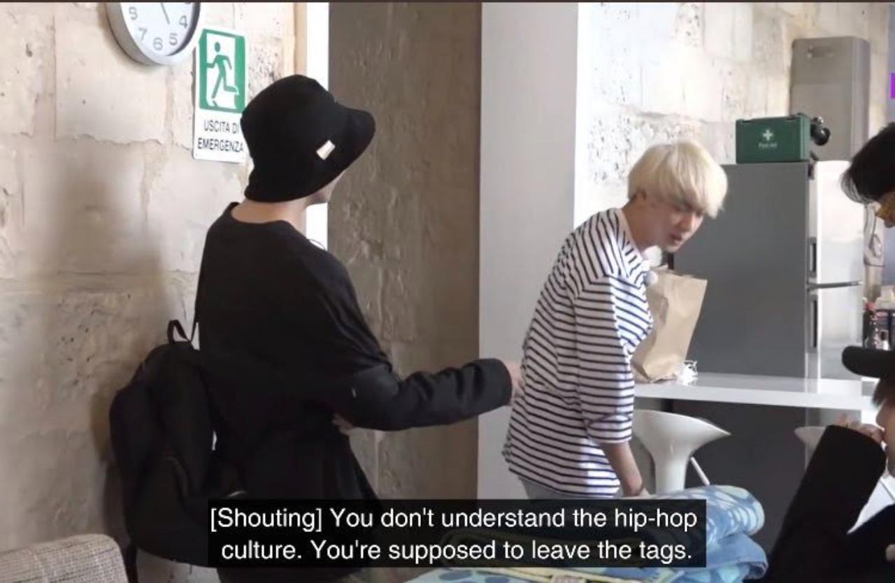 Jin truly has a unique sense of style. He explained how it was essential to keep the tags on his shoes and sandals - intact all in the name of hip-hop. No, it definitely doesn't have to do anything with laziness
