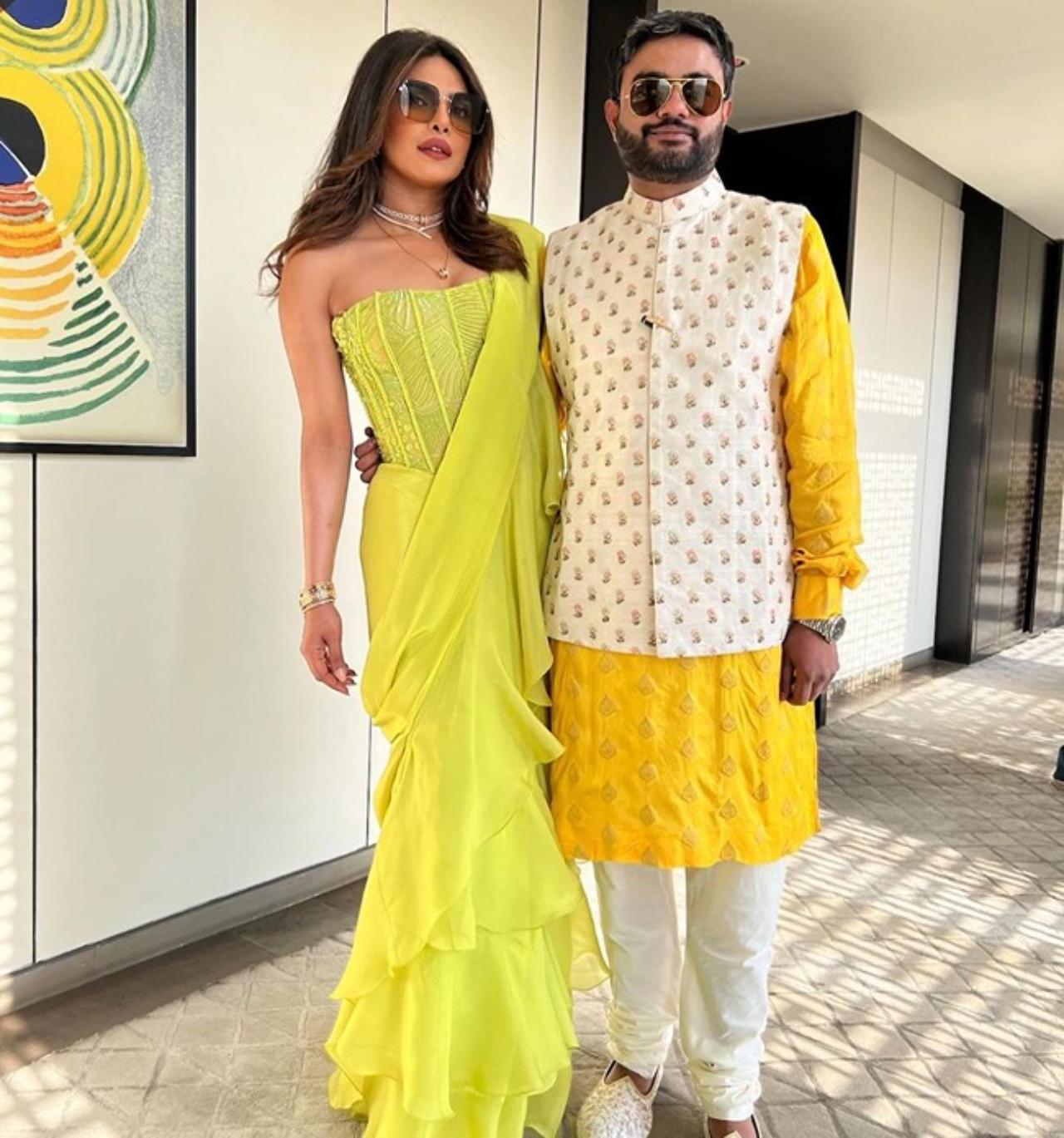 If you want to try something different this Hariyali Teej, you might want to consider looking towards Priyanka Chopra from some ethno-modern style glam. At Parineeti's engagement, Priyanka donned a chic Rs 78,700 lime green ruffled saree by Mishru, paired with a strapless blouse. Styled by Ami Patel, the monotone design and corset detail made her stand out. Go bold this time - the results might surprise you!