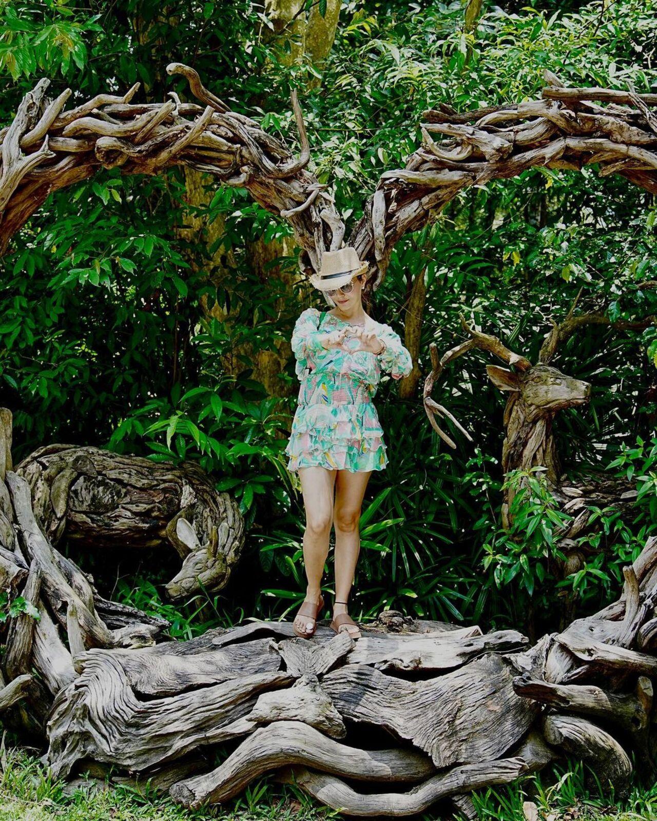 Rubina Dilaik looked like a forest baby as she posed in front of a beautiful giant tree in a pretty green dress