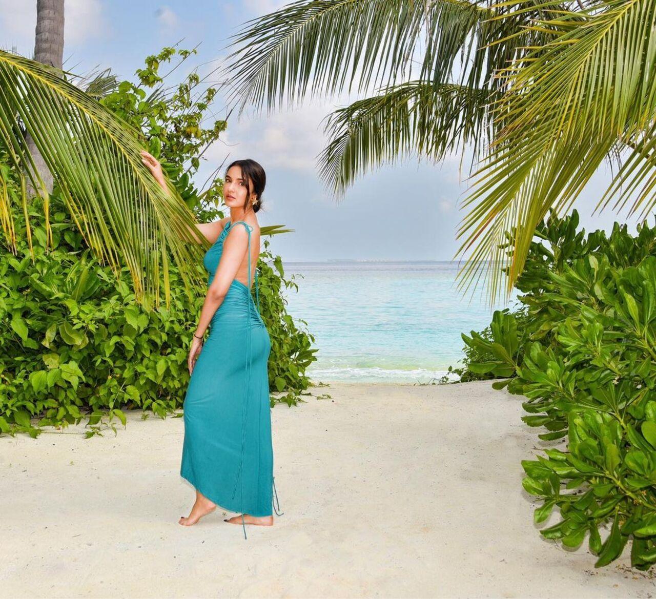 Taken against a beautiful backdrop, the picture is from Jasmine's vacation to the Maldives